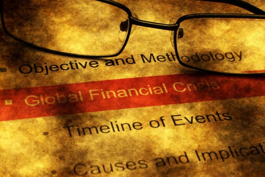 Close up of global crisis document grunge concept