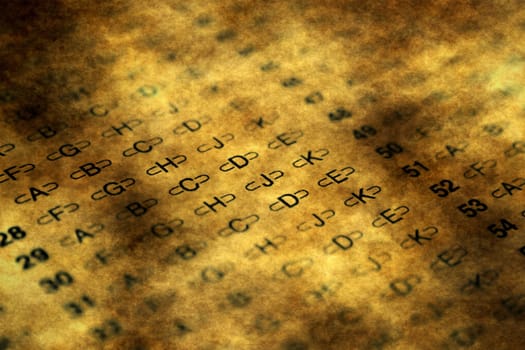 Close up of answer sheet