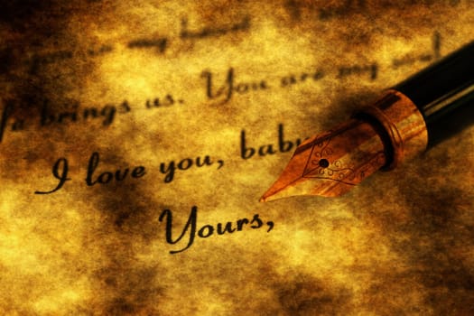 Fountain pen on love letter