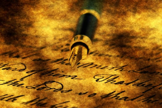 Fountain pen on old letter