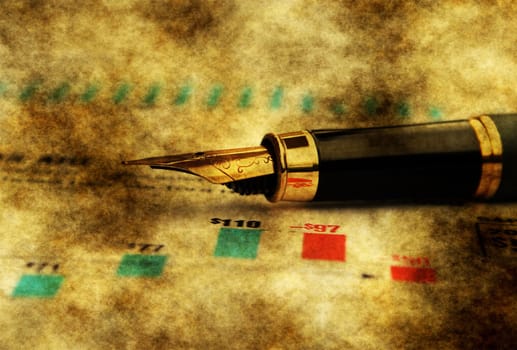 Fountain pen on financial report