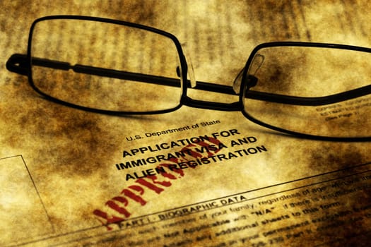 Immigrant visa form grunge concept
