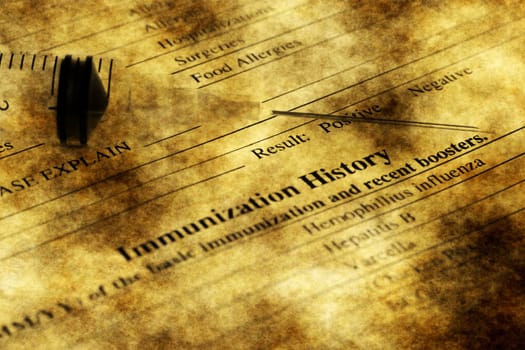 Immunization history form grunge concept