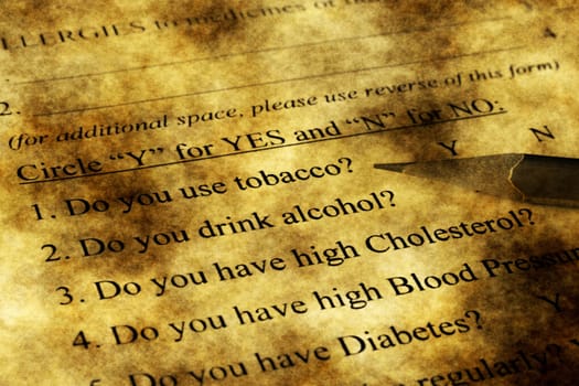 Health history form grunge concept