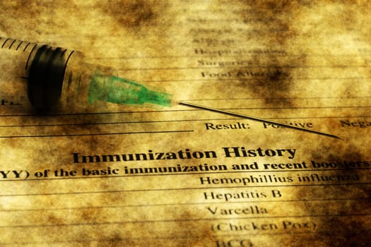 Immunization history form grunge concept