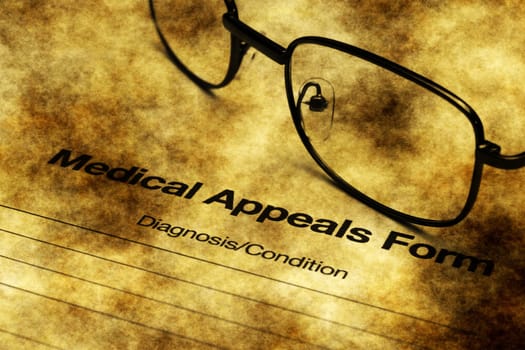 Medical appeals form grunge concept