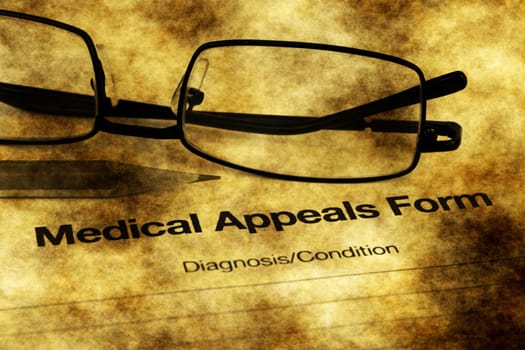 Medical appeals form grunge concept