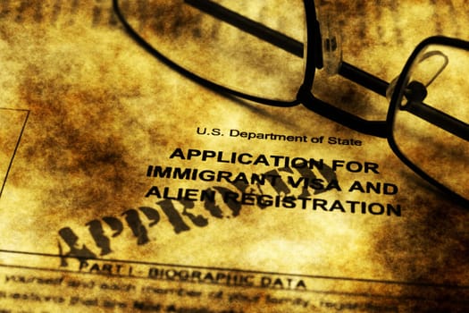 Immigrant visa form grunge concept