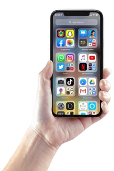 San Francisco, California, USA. June 23, 2020. A person using the IOS14 app library