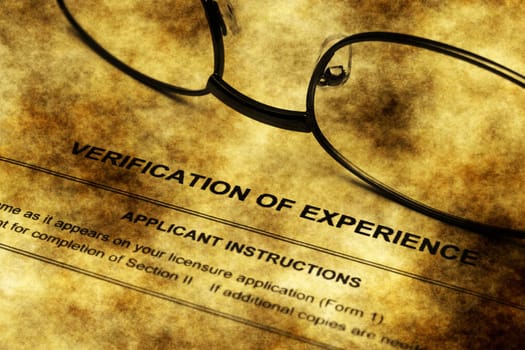 Verification of experience form grunge concept