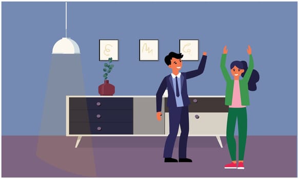 couple is dancing and loving in office