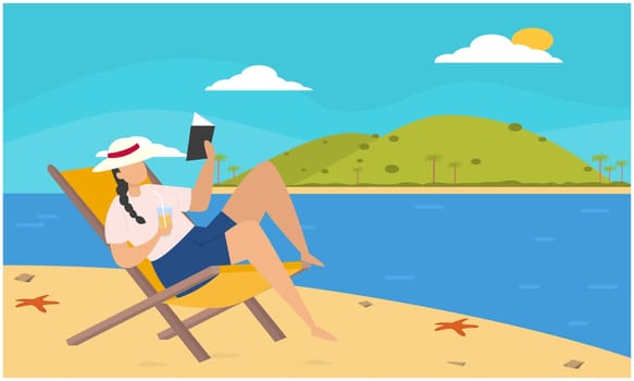 girl is reading book sitting on the beach