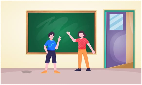 boy and girl talking to each other in the classroom
