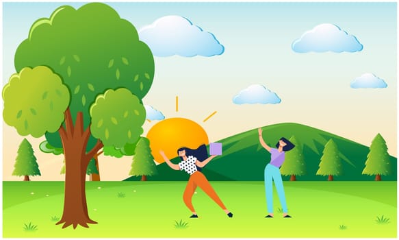 girls are dancing in the garden