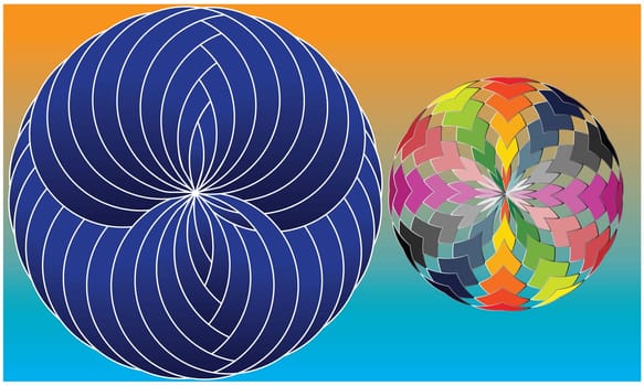 splendid blue ball covered with white fine lines near small rainbow prom
