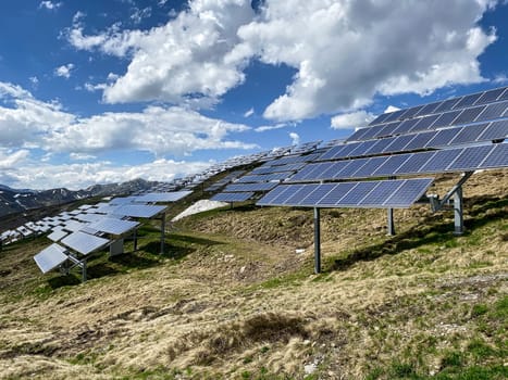Solar Panel European Alps, high altitude landscape with alternative energy