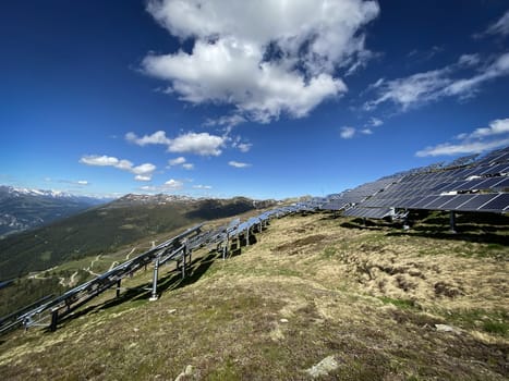 Solar Panel European Alps, high altitude landscape with alternative energy