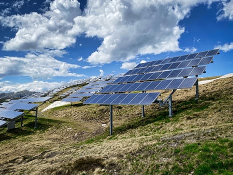 Solar Panel European Alps, high altitude landscape with alternative energy