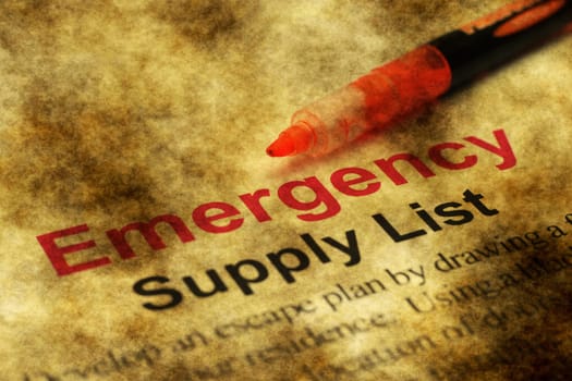 Emergency supply list grunge concept