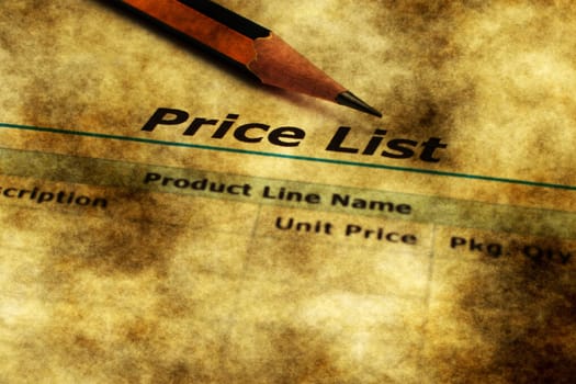 Price list grunge concept