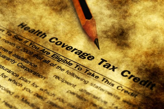 Health tax credit form grunge concept