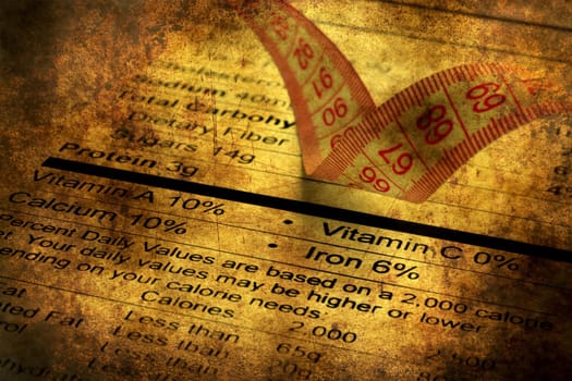 Nutrition facts and measure tape grunge concept