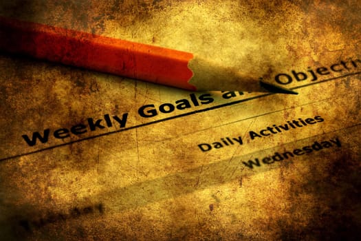 Weekly goals and objectives grunge concept
