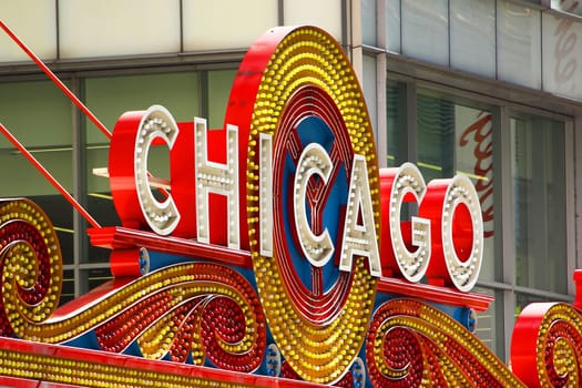 CHICAGO, ILLINOIS/USA-OCTOBER 16 2015: Chicago Theater sign north State Street Chicago on October 16 2015, Chicago, Illinois