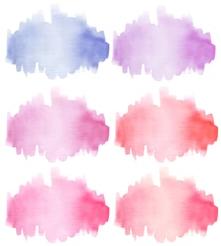 Blue, red, pink watercolor spots isolated on a white background. Hand drawn texture
