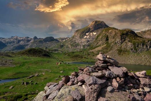 a view of Ayous lakes in the french Pyrenees mountains