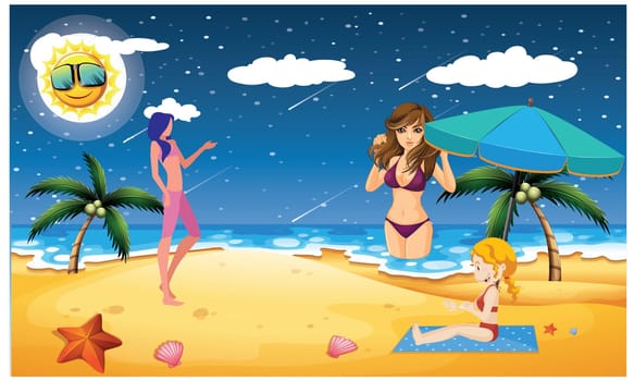 girls are on the beach and enjoying