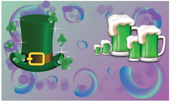 a magical hat with full glass of beer on abstract background