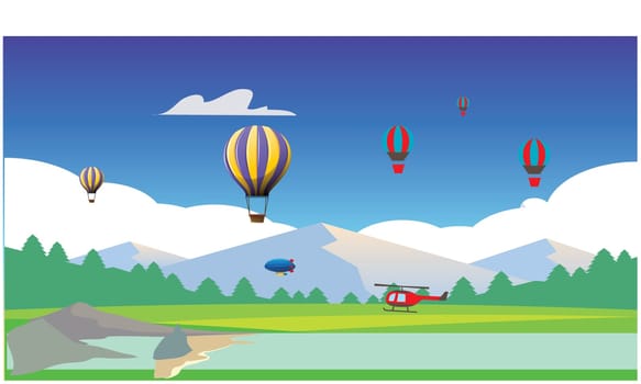 hot air balloon flying on picnic spot