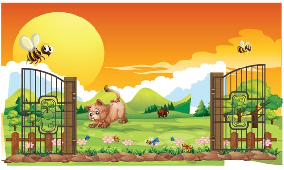 animals are playing in the zoo, cat, nature, flowers