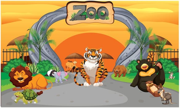 animals in the zoo are playing and enjoying together