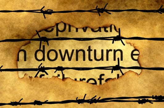 Downturn text on paper hole against barbwire