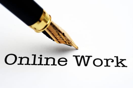 Online work text and fountain pen