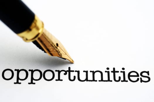 Opportunities text and fountain pen