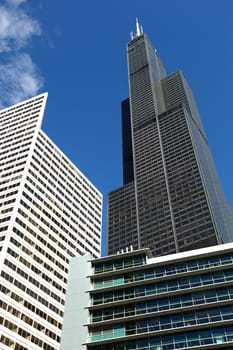 CHICAGO, ILLINOIS/USA-OCTOBER 15 2016: Willis Tower and surrounding buildings on October 15 2016, Chicago, Illinois