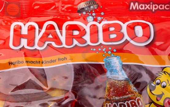 HUETTENBERG, GERMANY - 2020-02_25 Product Shot HARIBO LOGO on a HAPPY COLA Package in Detail