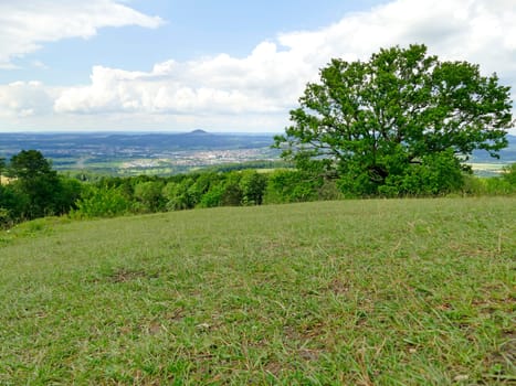 Panoramic view of the Celtic grave hill Burren to the famous hill Hohenstaufen in Germany