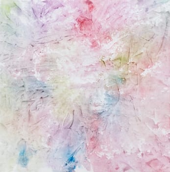 Colorful watercolor painting with paint blots and stripes in red, blue, purple