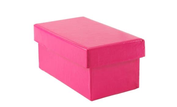 closeup of pink gift jewelry box over white surface