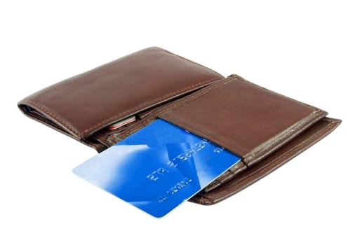 Leather wallet with credit card isolated