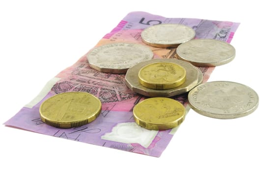 Australian cash over white surface