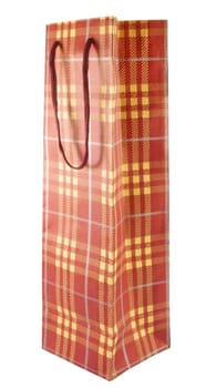 Closeup of brown present bag over white