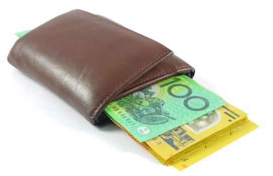 wallet with australian money over white