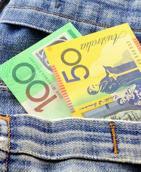 australian money in jeans pocket