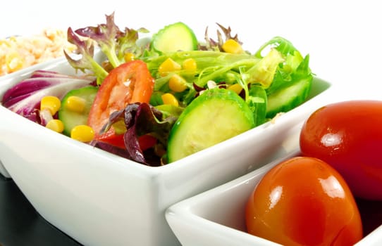 closeup of mixed healthy salads