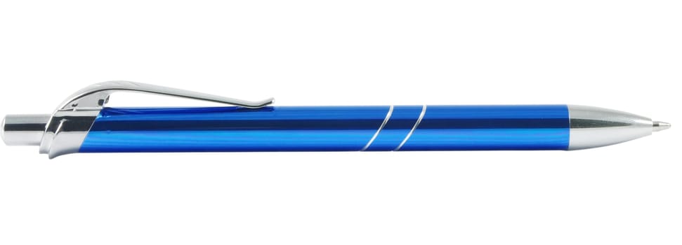 closeup of new blue pen on white background